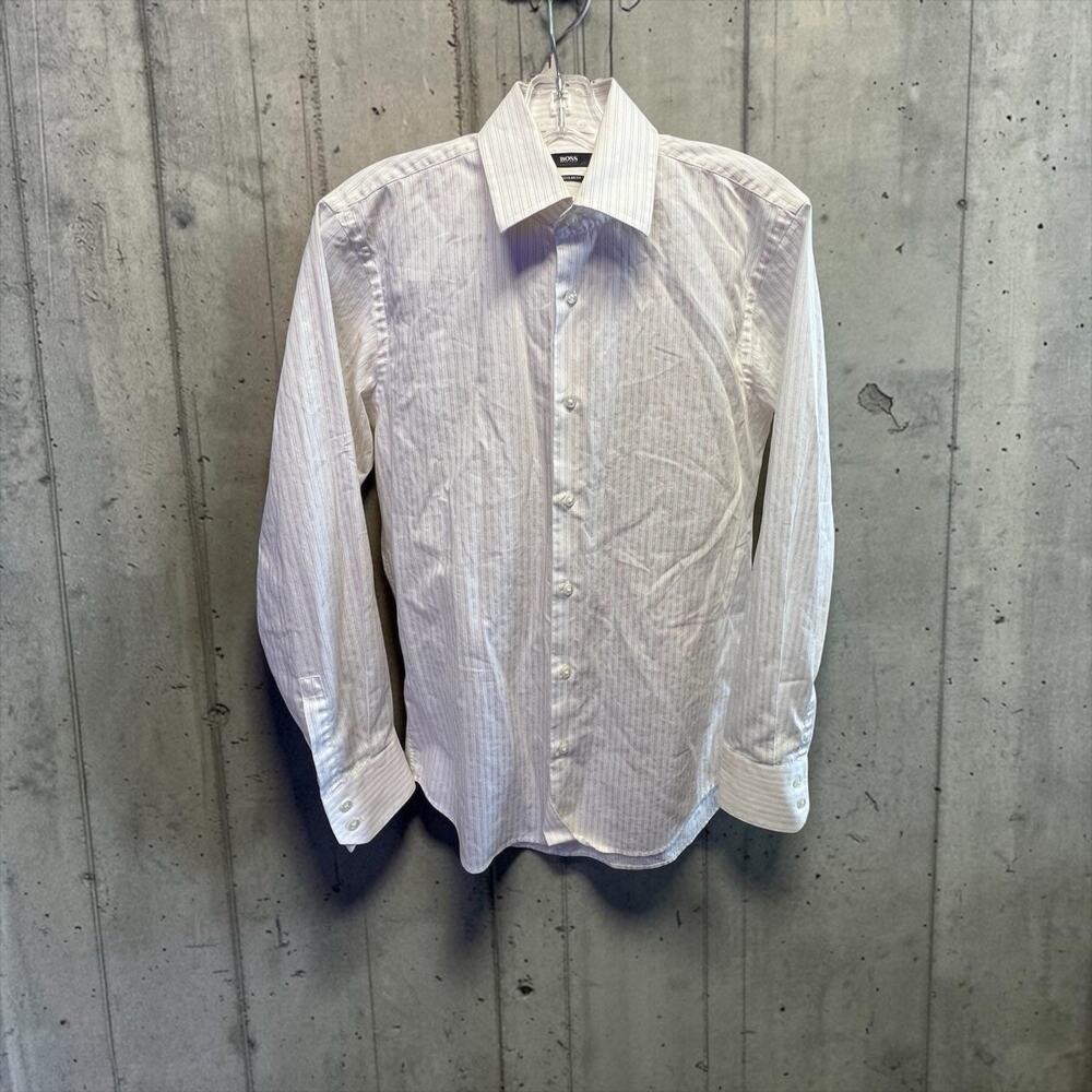 BOSS striped white long-sleeve dress shirt Regular Fit 15 R